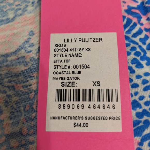 NWT! Lilly Pulitzer Etta Top Coastal Blue Maybe Gator Size XS - Picture 2 of 11